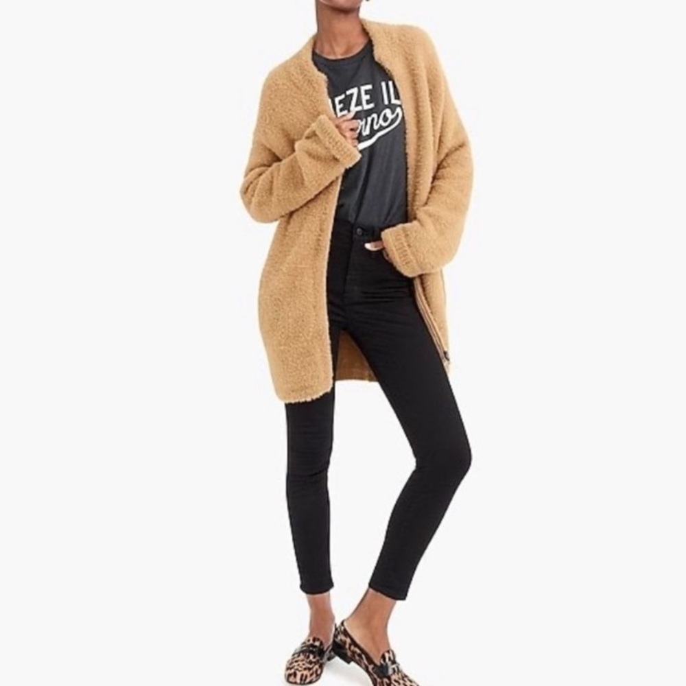 J. Crew Point Sur Fuzzy Cardigan Jacket In Camel